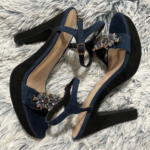 N by Nicole Miller Blue Lexus Jeweled Block Platform Heels - Size 10 - Picture 6 of 16